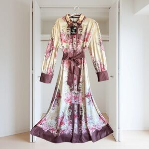 Floral Long Sleeve Maxi Dress with Belt